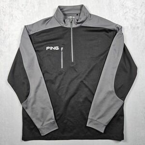 Ping Sweatshirt Mens XL Black Gray 1/4 Zip Chest Pocket Pullover Golf Logo